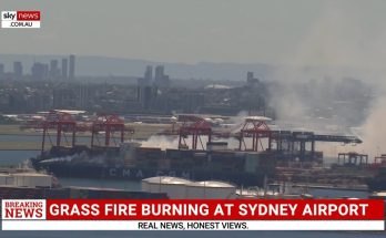 (VIDEO) Emergency crews respond to grass fire at Sydney Airport after Qantas plane's engine explodes during take-off