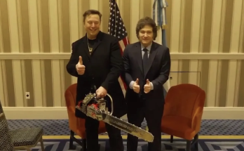 Chainsaw-wielding Elon Musk makes ‘Dark MAGA’ appearance with Javier Milei at CPAC