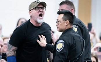 North Carolina GOP town hall turns heated as self-described veteran escorted out by security